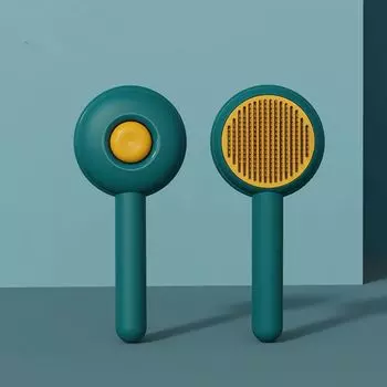 Удобная расческа для кошачьего массажа с иглами из нержавеющей стали, щетка для кошек-гамбургеров, самоочищающаяся синий