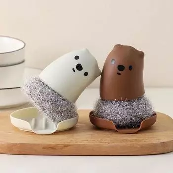 Удобная щетка для мытья посуды, щетки для мытья посуды, кухонные щетки с милой медвежьей ручкой, чистящие скрубберы для мытья, чугунная кастрюля, инструмент для моющего средства
