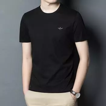 Удобная шелковая футболка с короткими рукавами, мужская футболка с круглым вырезом, повседневная однотонная летняя тонкая мужская футболка из ледяного шелка с половиной рукава