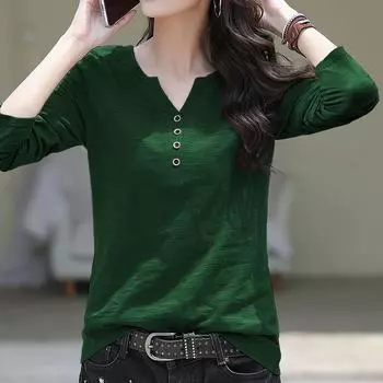 Удобная свободная футболка из бамбукового хлопка с длинным рукавом, женская рубашка базового слоя L