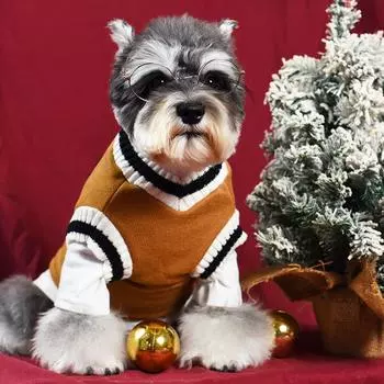 Удобная теплая зимняя полосатая одежда с v-образным вырезом, жилет для собак, одежда для щенков, свитер S красный