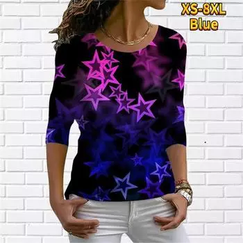 Удобная универсальная футболка с цифровой 3D-печатью для женщин, повседневная футболка с длинным рукавом для отдыха на весну и осень, свободные топы XS
