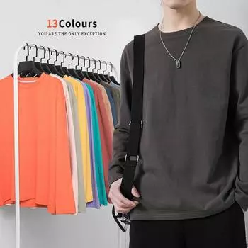 Удобная универсальная футболка с длинными рукавами, мужская весенняя однотонная универсальная простая нижняя рубашка, молодежные свободные модели для пар, топы M