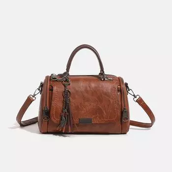 Удобная в носке винтажная сумка-подушка через одно плечо Straddle Boston, женская ручная сумка с бахромой коричневый