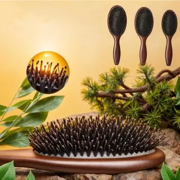 Удобная высокоэластичная массажная расческа-подушка из букового дерева с гладкой щетиной для волос One Size