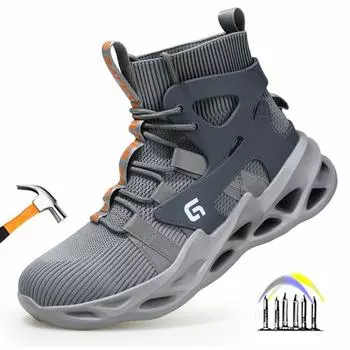 Удобная защитная обувь с высоким верхом для мужчин, защитные ботильоны, мужские нескользящие, антипрокольные рабочие кроссовки со стальным носком 38