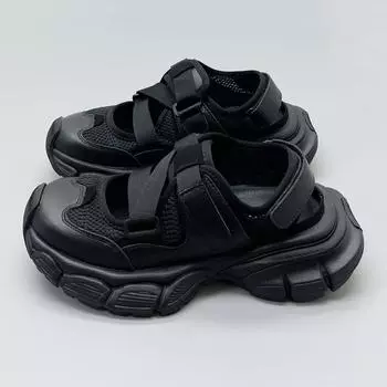 Удобная женская обувь на толстой подошве, летние новые повседневные тапочки в стиле ретро для дам, спортивные сандалии Allmatch White Shoes 35 чёрный