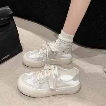 Удобная женская обувь с неглубоким голенищем на толстой подошве 2024 года, универсальная, дышащая и приподнятая, повседневная спортивная обувь с мягкой подошвой 35 бежевый