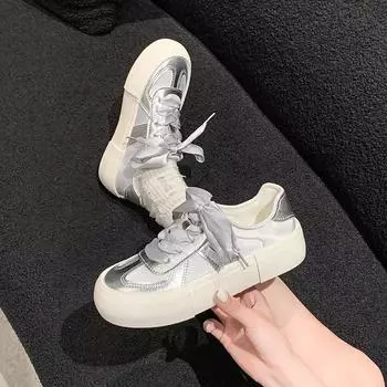 Удобная женская обувь с неглубоким голенищем на толстой подошве 2024 года, универсальная, дышащая и приподнятая, повседневная спортивная обувь с мягкой подошвой 35 бежевый