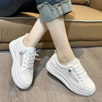 Удобная женская обувь, женская повседневная кожаная обувь, на платформе, с плоской подошвой, с мягкой подошвой, белые кроссовки D335 35