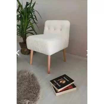 Удобная зона отдыха Ножка из бука в стиле ретро Белая ткань Тедди Пуф Скамейка Кресло Бержер