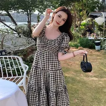 Удобное элегантное женское платье в клетку на все случаи жизни больших размеров L