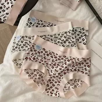 Удобное дышащее быстросохнущее женское нижнее белье с леопардовым принтом без шрамов и поясом на бедрах, трусы-треугольники со средней талией, шелковые трусики-шорты Mulberry Silk Gear One Size
