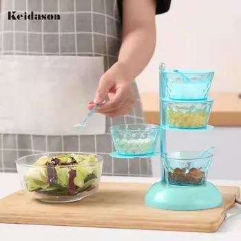 Удобная, хорошо герметизирующая, видимая банка для приправ, вращающаяся коробка с дизайном, кухонные принадлежности Four Layer синий