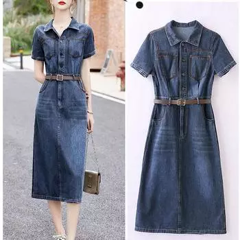 Удобное летнее платье со стильной джинсовой рубашкой L