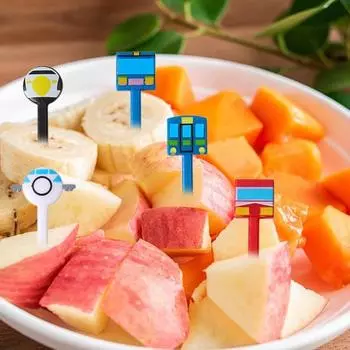 Удобное многоцелевое украшение для вечеринки, разные цвета, креативная мультяшная автомобильная палочка Bento для малышей, десертная вилка