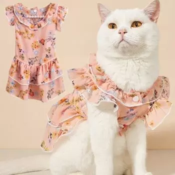 Удобное платье для домашних животных. Дышащая нелипкая юбка для домашних животных с цветочным принтом. XL розовый