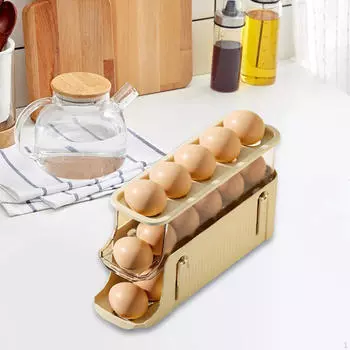 Удобное решение для хранения яиц в холодильнике — штабелируемый лоток с автоматическим диспенсером Cream Color