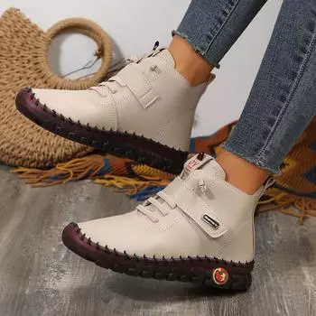 Удобные ботильоны на плоской мягкой подошве для женщин, осень-зима, на шнуровке, с нескользящей подошвой, повседневная обувь для женщин, кроссовки из искусственной кожи Mujer 35