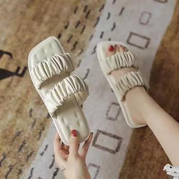 Удобные домашние женские тапочки, женская нескользящая обувь для ванной, плоские шлепанцы на толстой подошве из ЭВА, женские сандалии 2024 35 абрикосовый