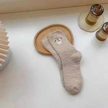 Удобные дышащие носки Harajuku Soft Теплые мультяшные носки средней длины для женщин с рисунком медведя B