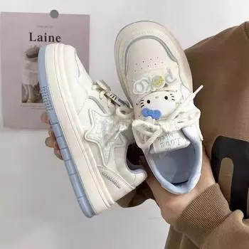 Удобные дышащие повседневные туфли на шнуровке для девочек kt cat 2024 года, осень и зима, новые кожаные туфли белого цвета, спортивная обувь, женская обувь для скейтбординга 35