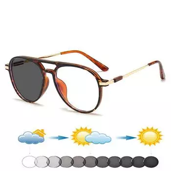 Удобные фотохромные очки для чтения в большой оправе с двойной перемычкой от +0,75 до +4 +0.75 коричневый