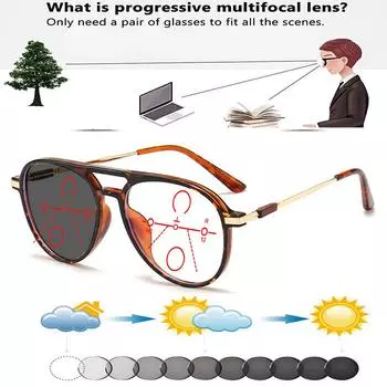Удобные фотохромные прогрессивные мультифокальные очки для чтения в оправе Pilot с двойной перемычкой от +0,75 до +4 +0.75 коричневый