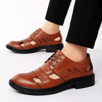 Удобные и дышащие мужские кожаные туфли и сандалии Кожаные туфли для отдыха и вечеринок, популярные кожаные туфли 36-48 36 чёрный