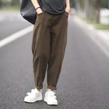 Удобные и простые шаровары из чистого хлопка, женские повседневные брюки с эластичной резинкой на талии L белый