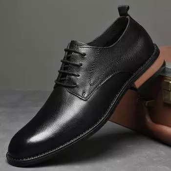 Удобные и роскошные, офисные, деловые, повседневные кожаные туфли для мужчин, настоящие дышащие нескользящие кожаные туфли 36 чёрный