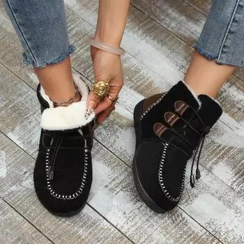 Удобные и теплые женские зимние ботинки 2024 года, повседневная зимняя обувь из хлопка на шнуровке, модная и прочная женская обувь большого размера 36 бежевый