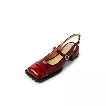 Удобные и универсальные летние кожаные сандалии Baotou на толстом среднем каблуке с квадратным носком сзади для женщин 34