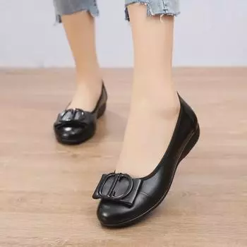Удобные кожаные балетки с мягкой подошвой для женщин, низкий каблук, широкий размер 43, идеально подходят для весны и осени 36