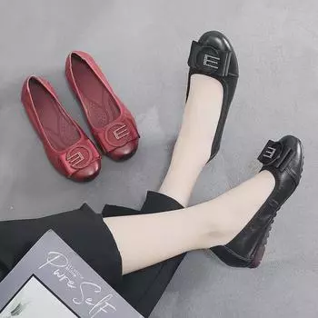 Удобные кожаные женские балетки: Обувь на мягкой подошве Four Seasons для весны и осени — идеально подходит для людей среднего и пожилого возраста 37 чёрный