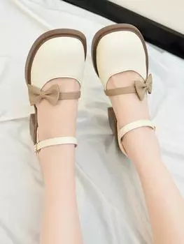 Удобные маленькие кожаные туфли для женщин 2025 Весна Новый стиль Французские красивые туфли на маленьком каблуке 36 бежевый