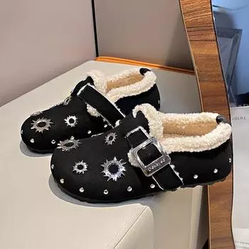 Удобные меховые классические сабо для женщин, зимние новые модные плюшевые тапочки с пробковой стелькой и поддержкой свода стопы, удобные замшевые туфли из меха 35 бежевый