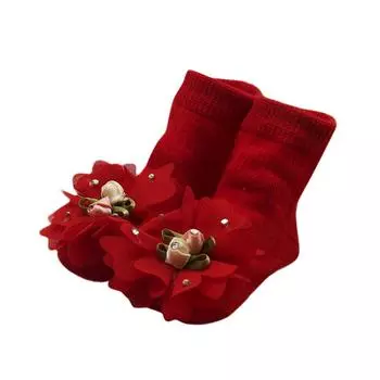 Удобные милые хлопковые носки с цветочным принтом для маленьких девочек, теплые носки красный
