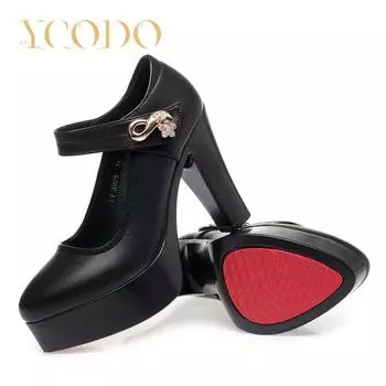 Удобные модельные туфли Мэри Джейн из натуральной кожи для студентов и девочек на высоком каблуке для женщин 39 чёрный