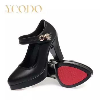 Удобные модельные туфли на высоком каблуке для студентов из натуральной кожи для женщин и девочек Мэри Джейн для девочек 40 чёрный