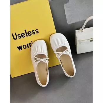 Удобные, модные и повседневные новые летние плиссированные туфли-лодочки с бантом, универсальные, с легким вырезом, на толстом каблуке, с круглым носком, одинарные 35 бежевый