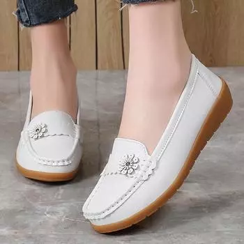 Удобные модные кроссовки, лоферы, дышащая обувь для ходьбы, женская обувь на плоской подошве, мягкая, сшитая вручную, кожаная повседневная летняя обувь 36 белый