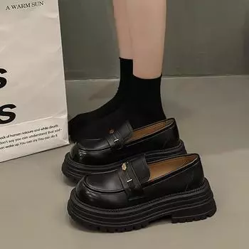 Удобные мокасины с одной педалью, нишевый дизайн, чувство повседневной обуви, толстый каблук, толстая подошва, модные маленькие кожаные туфли, темперамент, одиночная обувь, тренд 35 чёрный