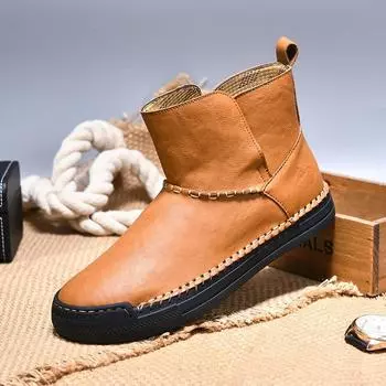 Удобные мужские повседневные ботинки ручной работы, высокие ботинки для отдыха и прогулок, кожаные уличные мотоциклетные ботинки, обувь для ходьбы без застежек 38