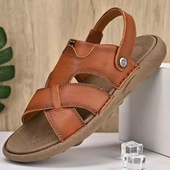 Удобные мужские тапочки двойного назначения, новые летние мужские кожаные сандалии для взрослых, мужская пляжная обувь на толстой подошве, нескользящая, с открытым носком, полускользящая 38 серый