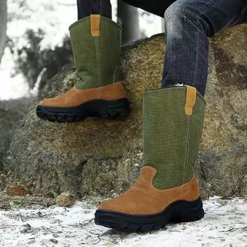 Удобные нескользящие мужские уличные ботинки из натуральной кожи с высоким верхом на платформе мужские зимние ботинки плюшевые теплые зимние ботинки класса люкс 38