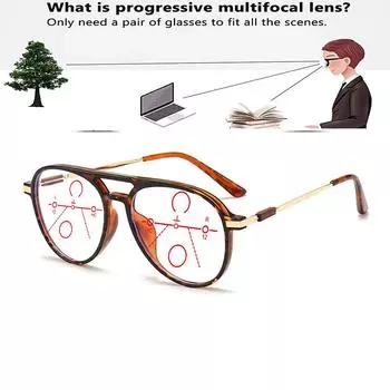 Удобные прогрессивные мультифокальные очки для чтения с двойной перемычкой в крупной оправе Pilot от +0,75 до +4 +0.75 коричневый