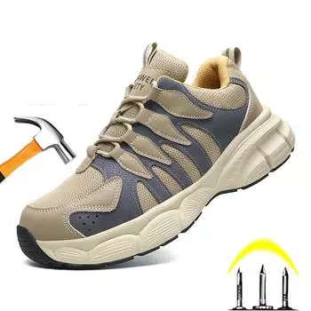 Удобные рабочие кроссовки. Мужская защитная обувь. Рабочая обувь со стальным носком. Защитные ботинки. Мужская обувь. Летняя рабочая обувь с защитой от проколов. 41 хаки