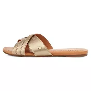 Удобные сандалии UGG Leather Cross Slide, женская обувь, металлик 1142712-GLDM 36