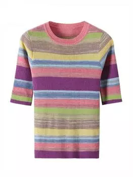 Удобные шерстяные вязаные футболки, женские топы с градиентом, новые простые мягкие радужные футболки B-168 One Size синий